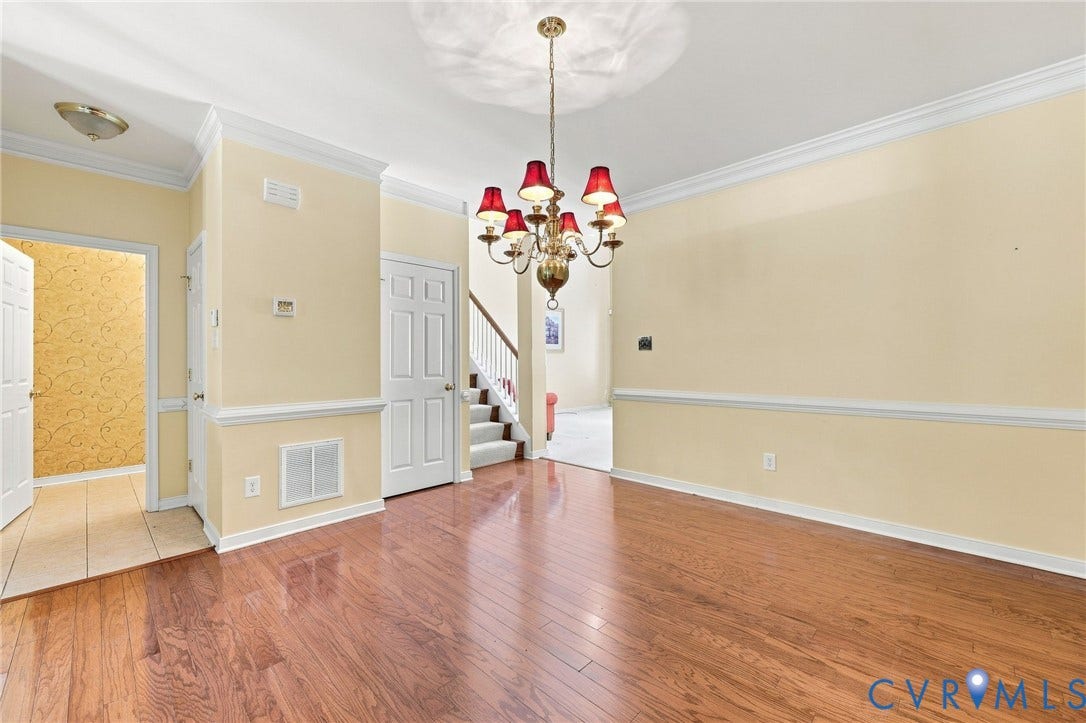 13805 Woodbridge Crossing Way, The Greens, Midlothian, VA 23112 Hardwood floor, tiled area leads to spacious half bath and garage entranct.