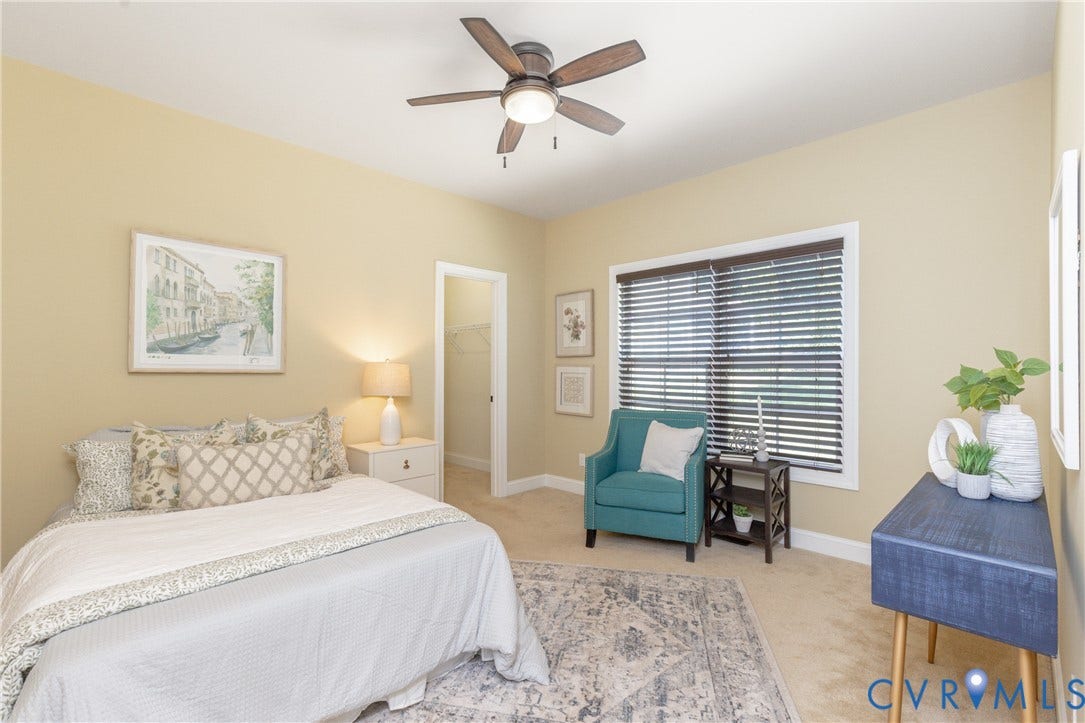 14806 Creekbrook Terrace, Brookcreek Estates, Midlothian, VA 23113 Recessed lighting, ceiling fan with integrated light, window with blinds, carpeted flooring, and built-in closet