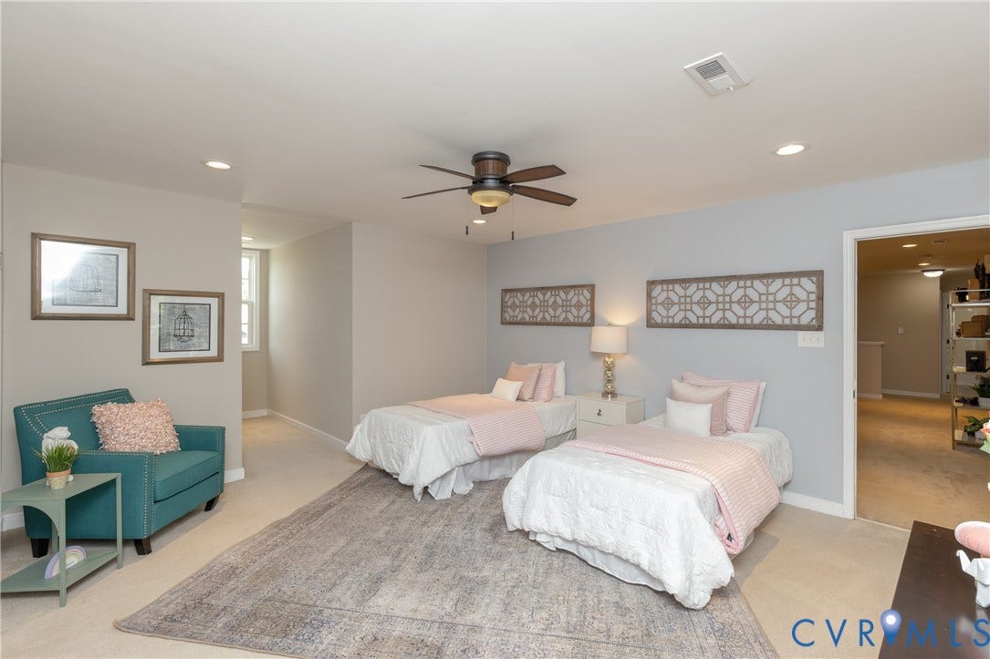 14806 Creekbrook Terrace, Brookcreek Estates, Midlothian, VA 23113 Recessed lighting, ceiling fan, and light-toned carpeting throughout
