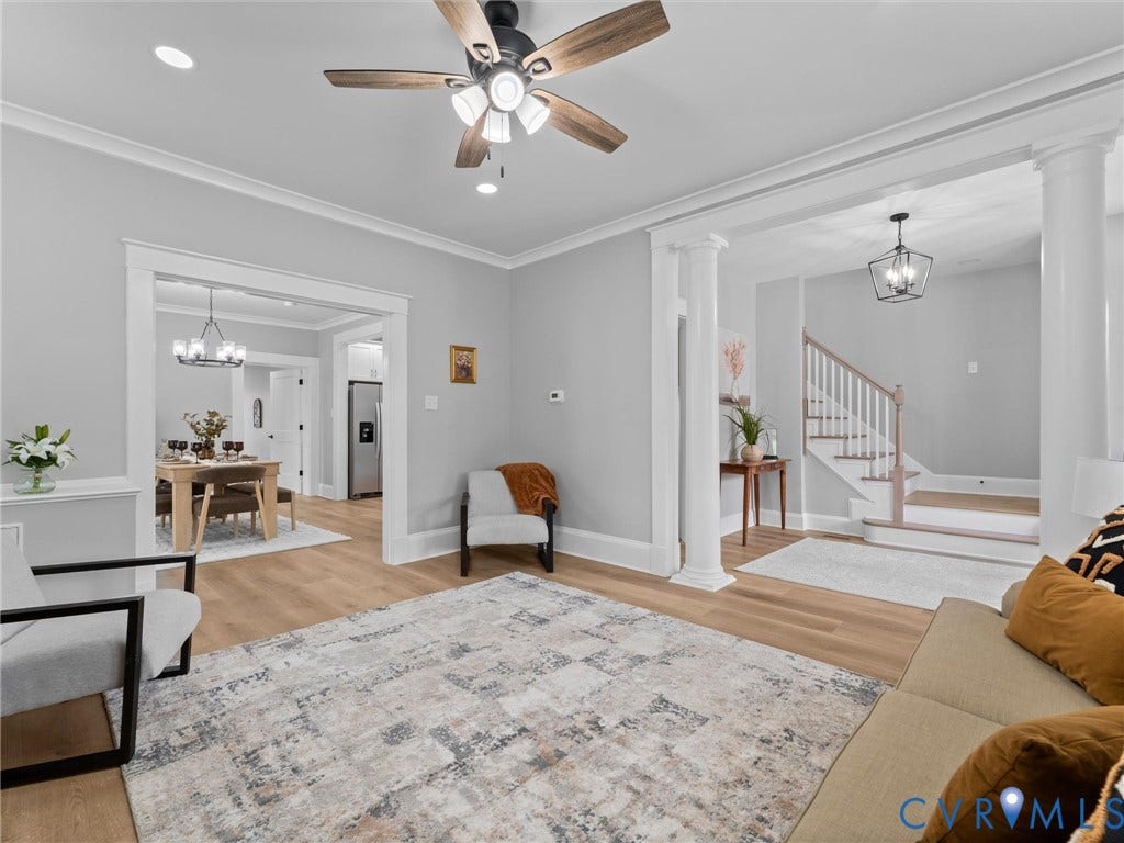 2623 Northumberland Avenue, Richmond, VA 23220 Light wood-finish flooring, recessed lighting, and a ceiling fan with light fixture