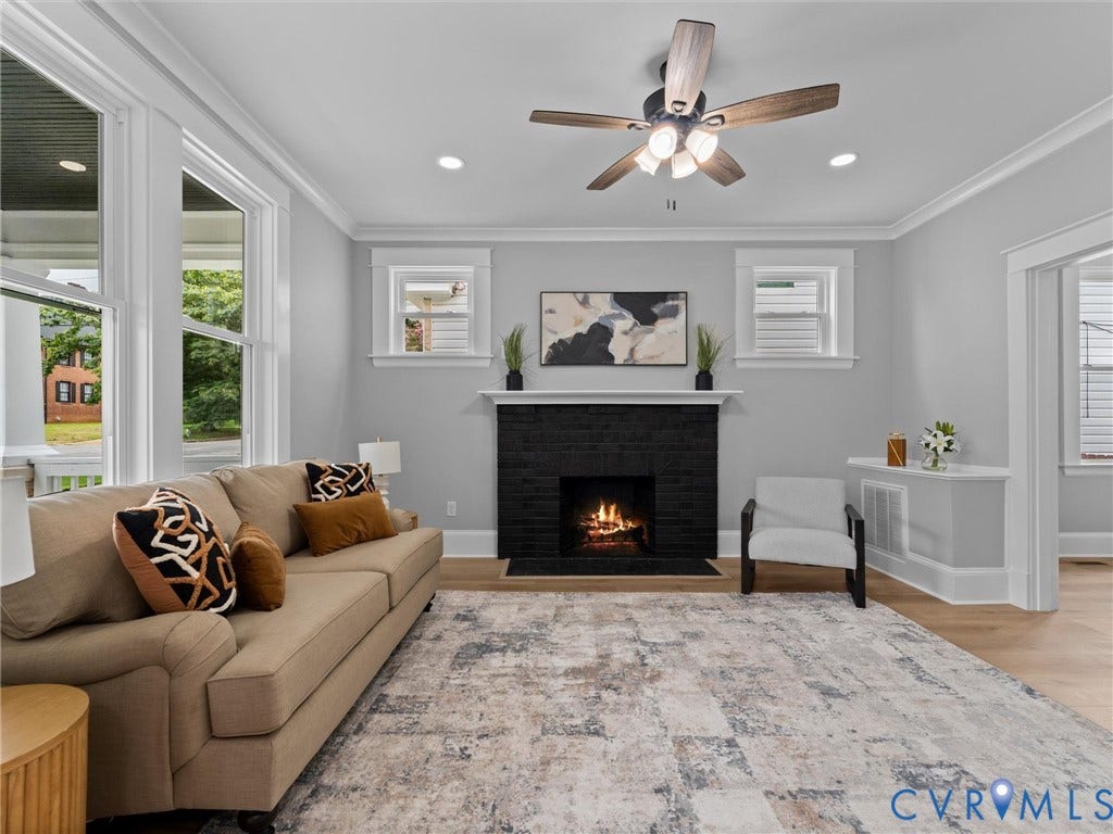 2623 Northumberland Avenue, Richmond, VA 23220 Living room with wood-finish flooring, recessed lighting, and a ceiling fan