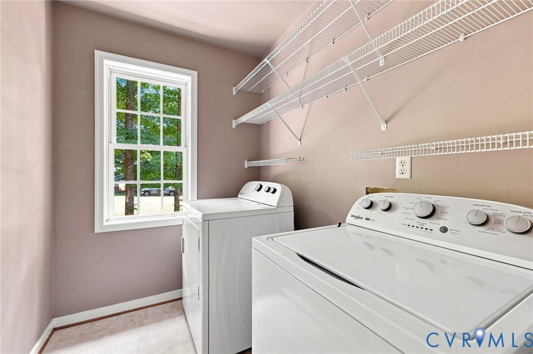 3522 Fairfield Road, Powhatan, VA 23139 Double-hung window, wire shelving, and neutral wall paint