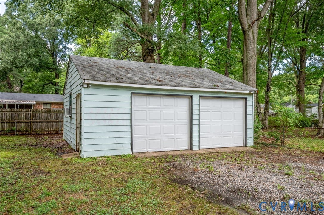 5322 Germain Road, Piney Knolls, Richmond, VA 23224 Detached two-car garage with panel doors and an exterior side door