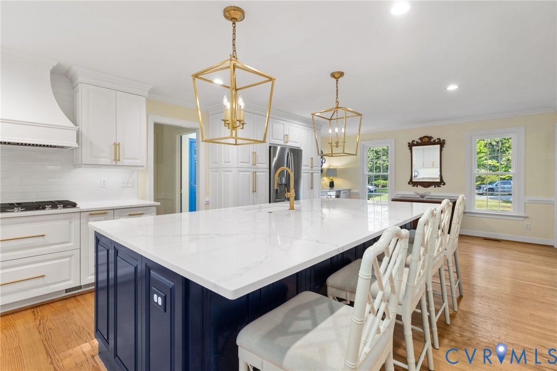 14411 Galloway Court, Salisbury, Midlothian, VA 23113 Expansive kitchen island featuring a white countertop with a navy blue base
