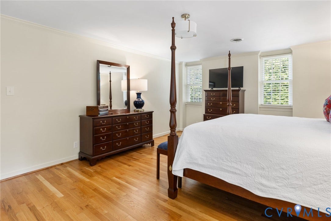 14411 Galloway Court, Salisbury, Midlothian, VA 23113 Wood-finish flooring, multiple windows with blinds, a ceiling-mounted light fixture, and crown molding
