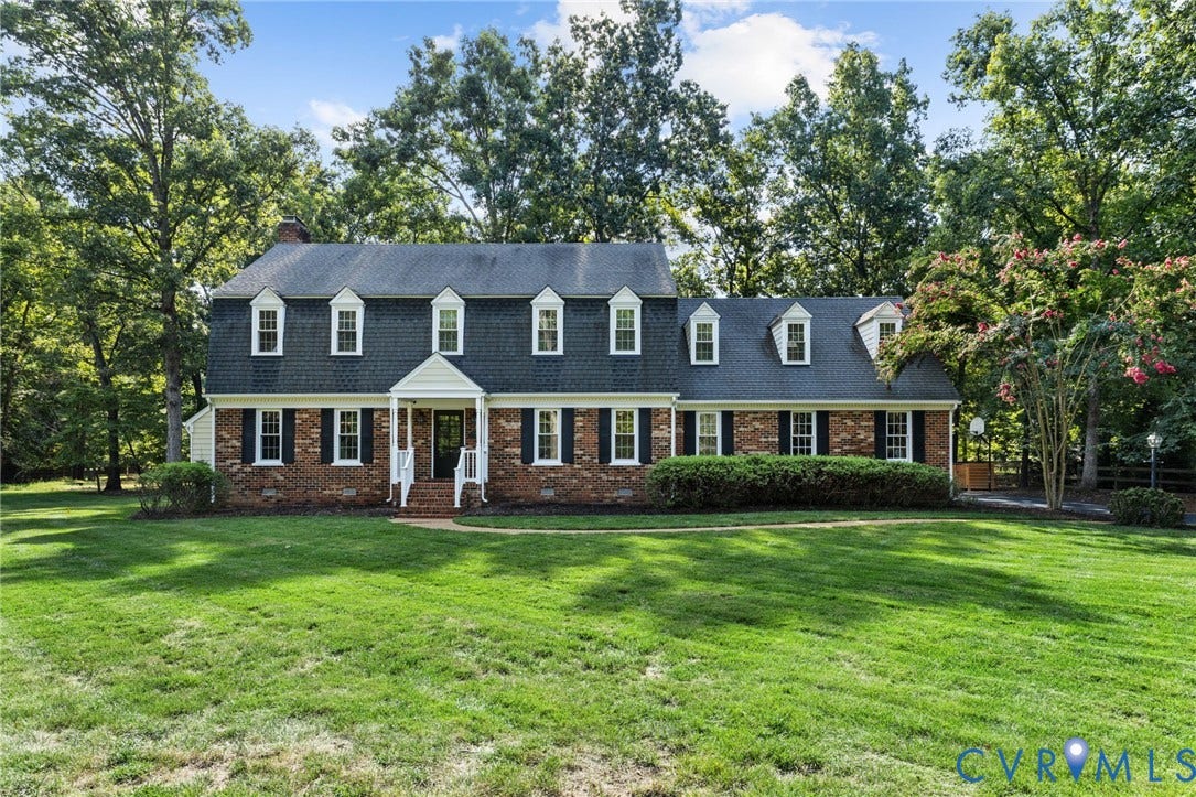 14411 Galloway Court, Salisbury, Midlothian, VA 23113 Traditional brick exterior with black shutters, white trim, and a prominent front portico