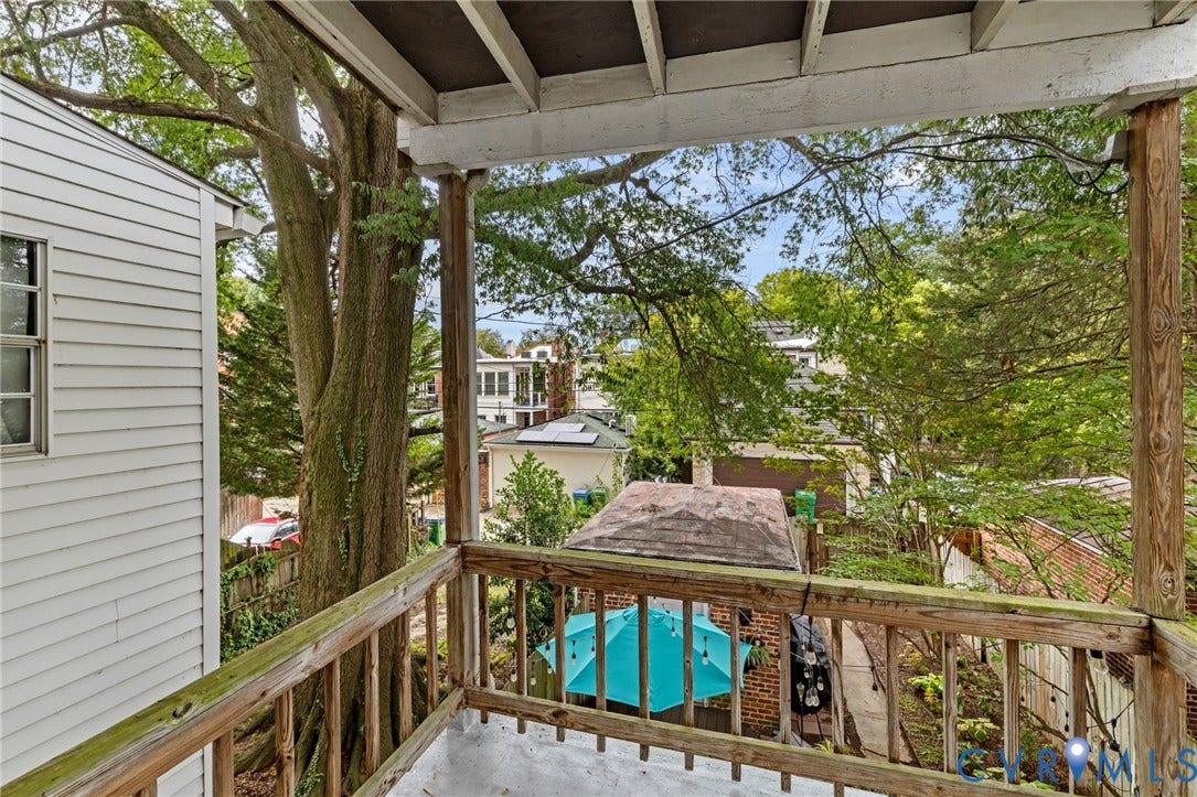 2415 Maplewood Avenue, Byrd Park, Richmond, VA 23220 Upper-level balcony with wood railing