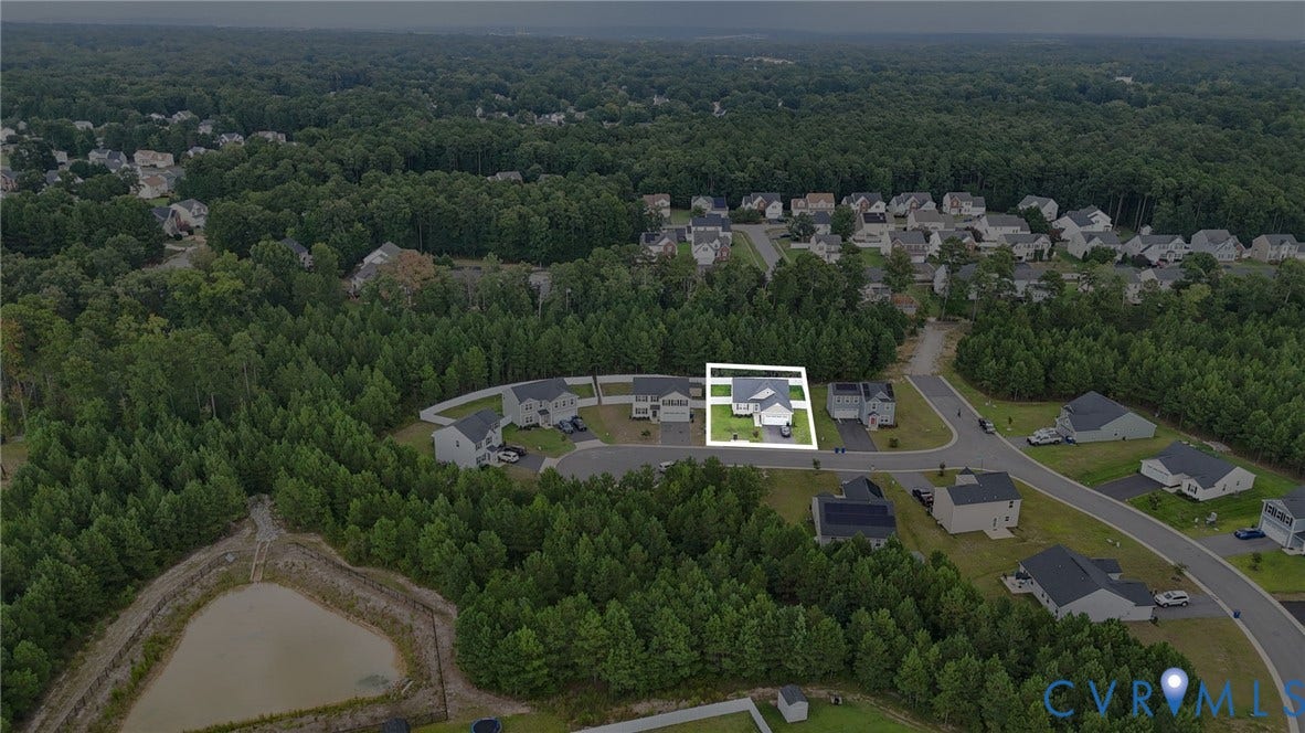 5713 Bison Ford Court, Chesterfield, VA 23234 Aerial perspective of a property with a light-toned exterior and dark roof