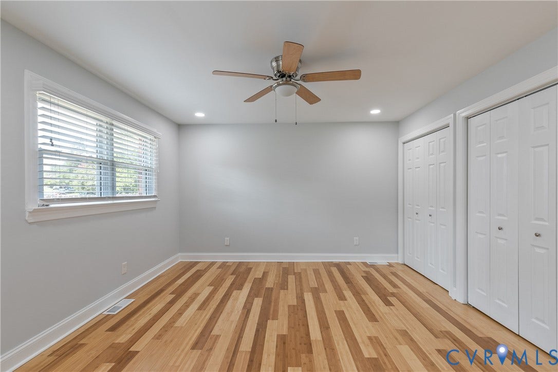 2203 Wedgewood Avenue, Henrico, VA 23228 Wood-finish flooring, recessed lighting, ceiling fan, window with blinds, and dual bi-fold closet doors