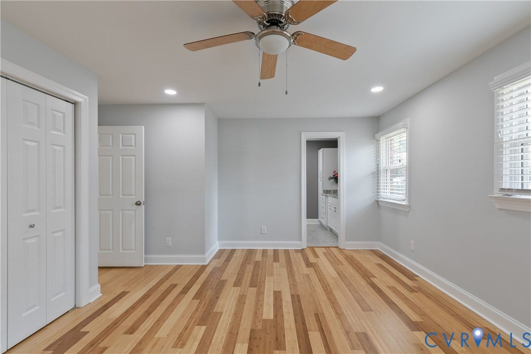 2203 Wedgewood Avenue, Henrico, VA 23228 Hardwood flooring, recessed lighting, ceiling fan, white paneled doors, and white window blinds
