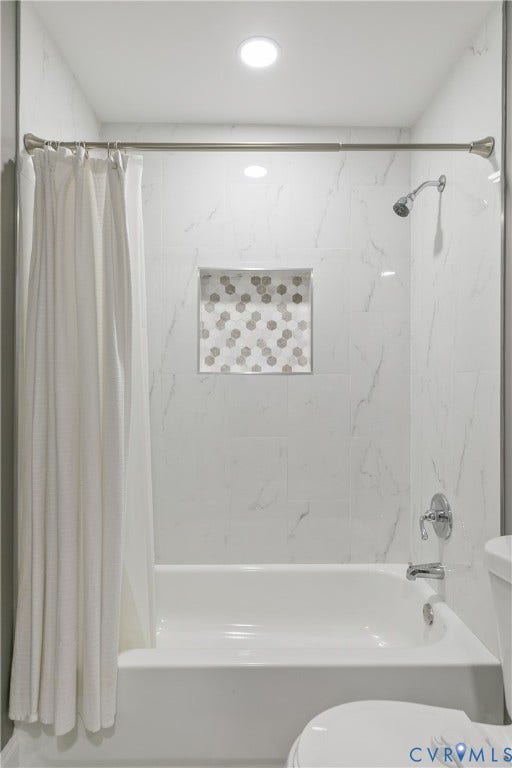 2203 Wedgewood Avenue, Henrico, VA 23228 Shower/tub combination with polished chrome fixtures and recessed lighting