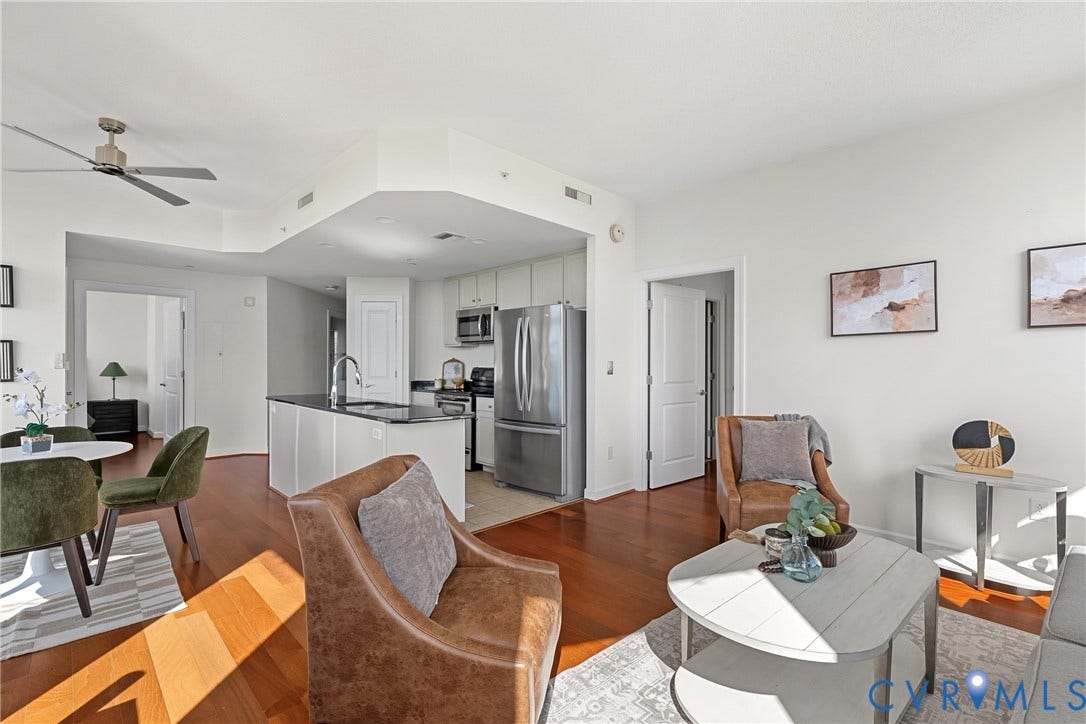 1101 Haxall Point, #U514, Richmond, VA 23219 Hardwood flooring throughout, white walls, and a recessed lighting package