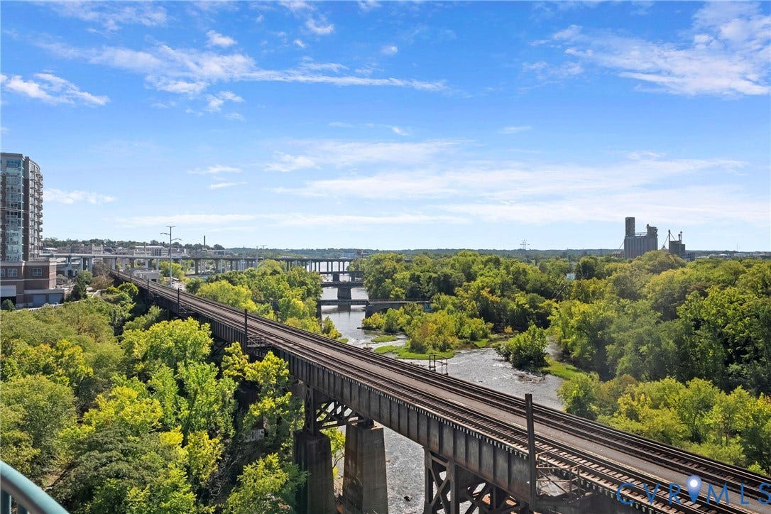 1101 Haxall Point, #U514, Richmond, VA 23219 Expansive natural scenery featuring a river, mature trees, and a distant cityscape