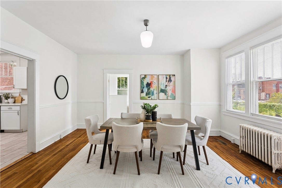 1304 Bainbridge Street, Manchester, Richmond, VA 23224 Hardwood flooring, painted wainscoting, white walls, and a contemporary ceiling fixture