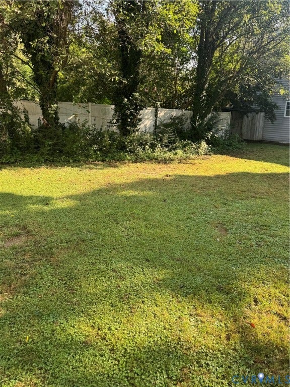 1520 1/3 National Street, Fulton, Richmond, VA 23231 Expansive backyard with mature shade trees and level lawn bordered by wooden fencing and established landscaping