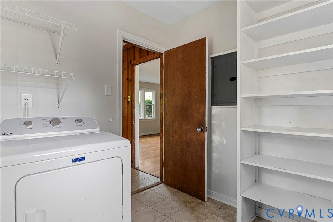5968 Forest Hill Avenue, Westlake Hills, Richmond, VA 23225 Tile flooring, built-in shelving, wire shelving, wood-paneled doorway, hardwood flooring