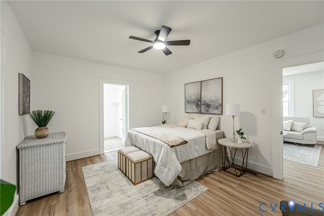 4008 River Road, Chesterfield, VA 23803 Wood-finish flooring, ceiling fan with integrated lighting, and white trim
