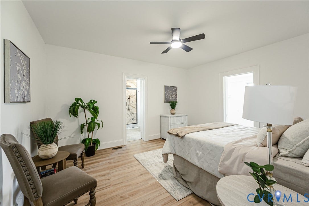 4008 River Road, Chesterfield, VA 23803 Wood-finish flooring throughout, bright white walls, contemporary ceiling fan, and recessed lighting
