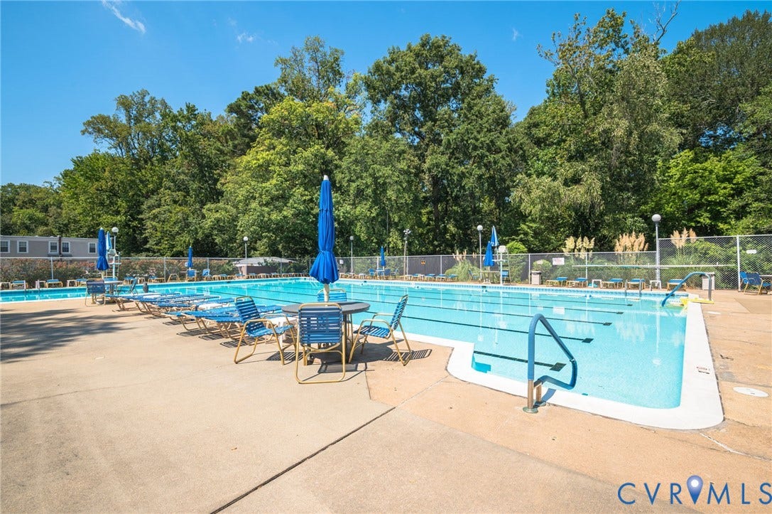 1555 Skirmish Run Drive, #1555, Henrico, VA 23228 Expansive outdoor swimming pool with concrete decking, surrounding lounge seating, and an adjacent shallow pool