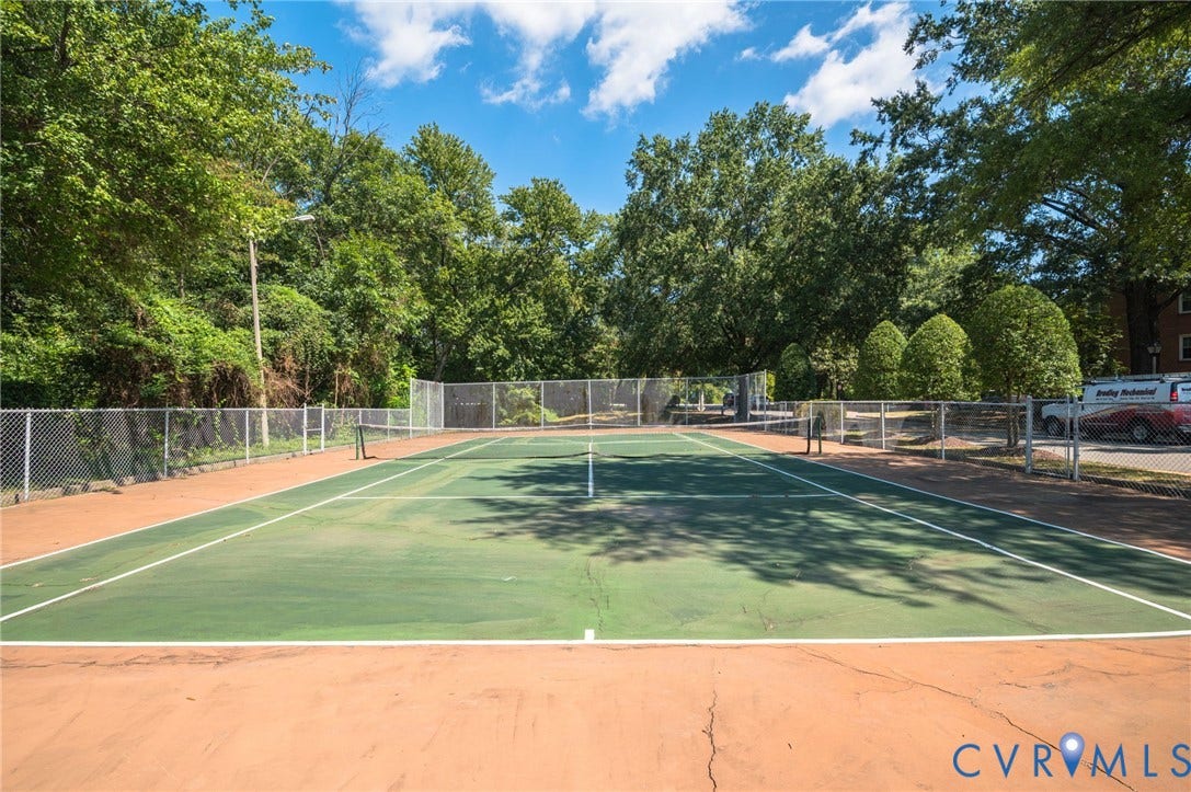 1555 Skirmish Run Drive, #1555, Henrico, VA 23228 Outdoor tennis court with a green playing surface and perimeter fencing