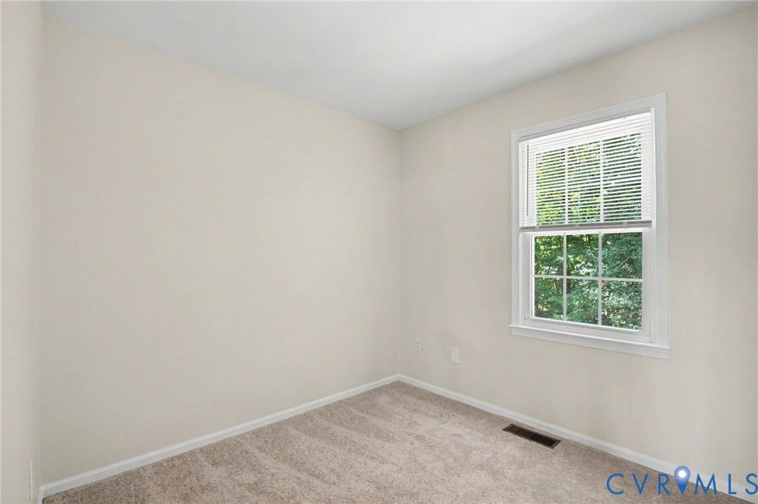 1555 Skirmish Run Drive, #1555, Henrico, VA 23228 Neutral wall paint with a single window featuring white blinds, complemented by carpeted flooring
