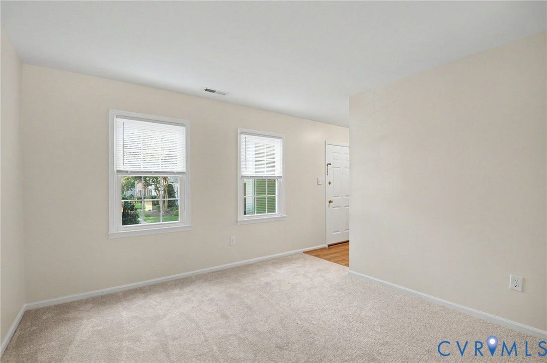 1555 Skirmish Run Drive, #1555, Henrico, VA 23228 Light-colored carpeting, multiple windows with blinds, and neutral-toned wall paint