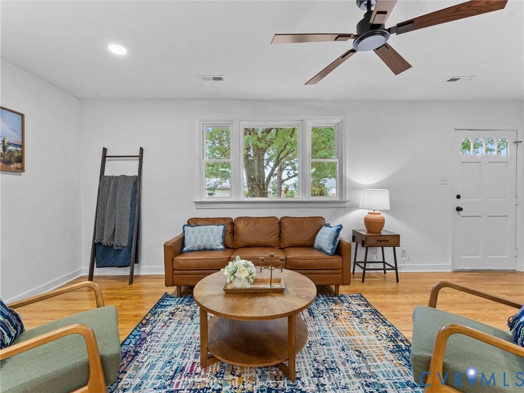 3626 Reynolds Road, Richmond, VA 23223 White walls, recessed lighting, wood-finish flooring, and a ceiling fan with wood-finish blades