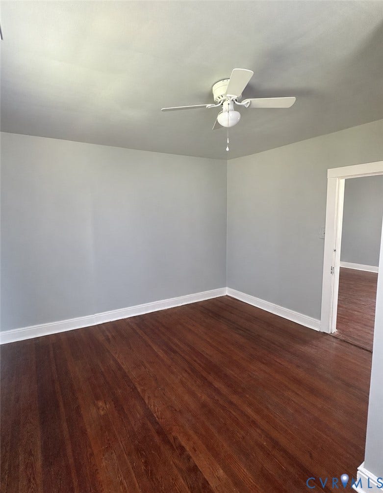 4307 3rd Street, Richmond, VA 23223 Wood-finish flooring with light gray walls, white trim, and ceiling fan with integrated lighting