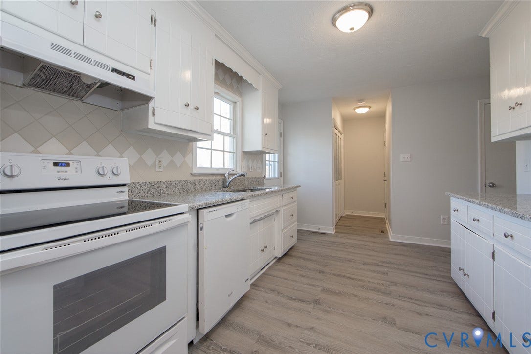 19224 Maurer Lane, Colonial Heights, VA 23834 Kitchen featuring wood-finish flooring, white cabinetry, a built-in range, a dishwasher, and a built-in microwave