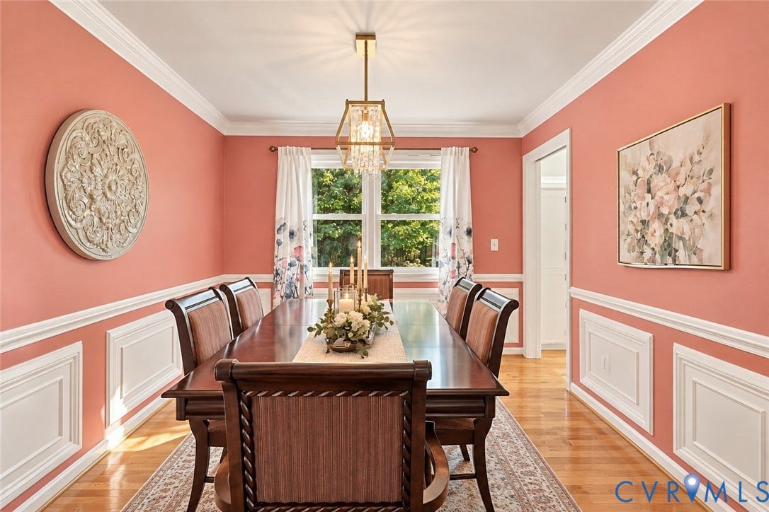 Hardwood flooring, crown molding, chair rail, and wall paneling, VIRTUALLY STAGED