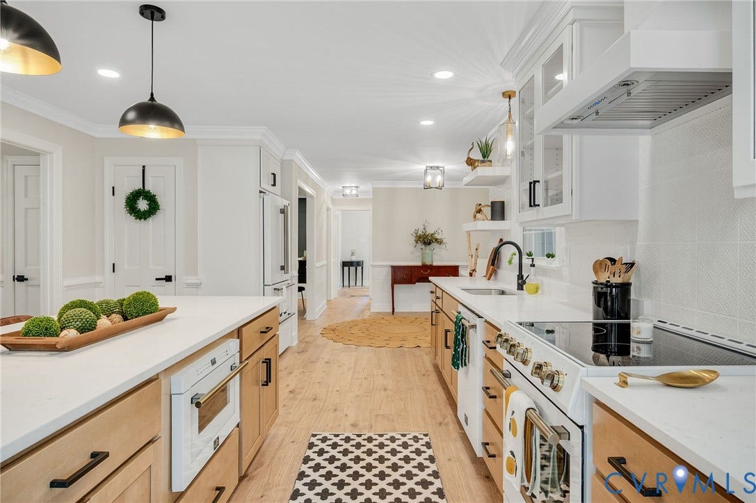 13800 W Salisbury Road, Salisbury, Midlothian, VA 23113 Gourmet kitchen featuring a built-in microwave, wood-finish flooring, recessed lighting, white countertops, and a full suite of integrated appliances