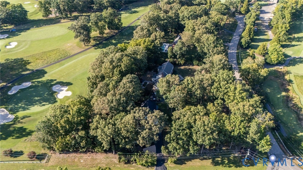 13800 W Salisbury Road, Salisbury, Midlothian, VA 23113 Extensive tree canopy, paved roadways, and a golf course with sand traps