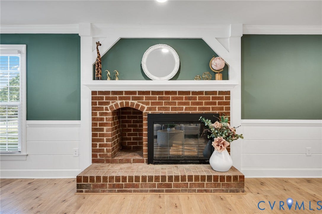 13800 W Salisbury Road, Salisbury, Midlothian, VA 23113 Brick fireplace with an arched firebox and mantel