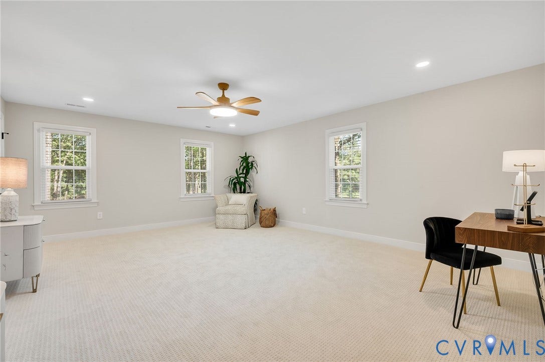13800 W Salisbury Road, Salisbury, Midlothian, VA 23113 Expansive room featuring recessed lighting, a ceiling fan, and multiple windows