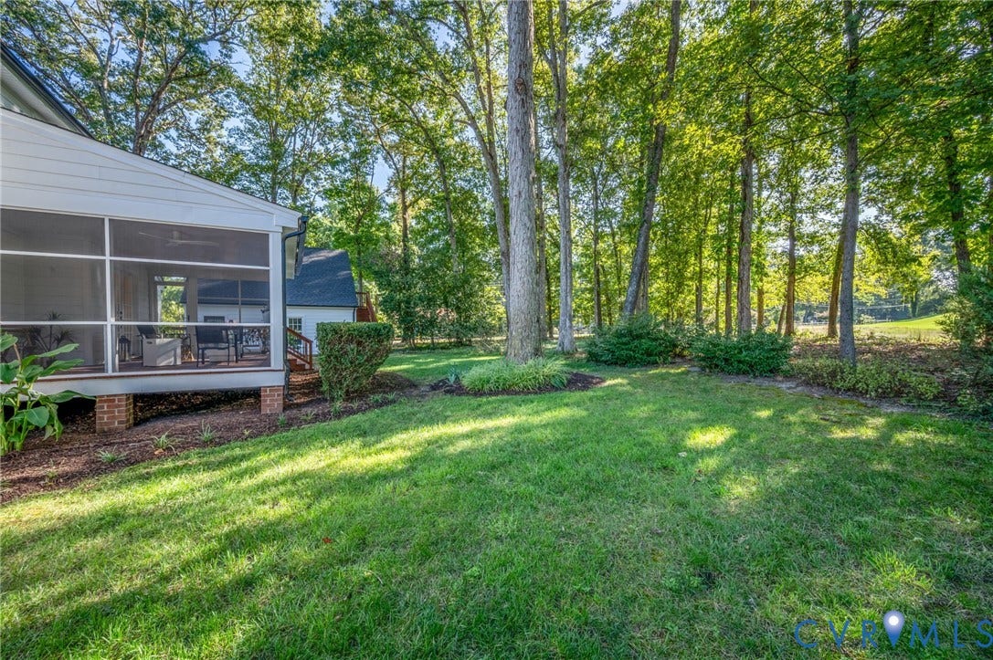 13800 W Salisbury Road, Salisbury, Midlothian, VA 23113 Screened porch with white siding, brick foundation, and wooden steps