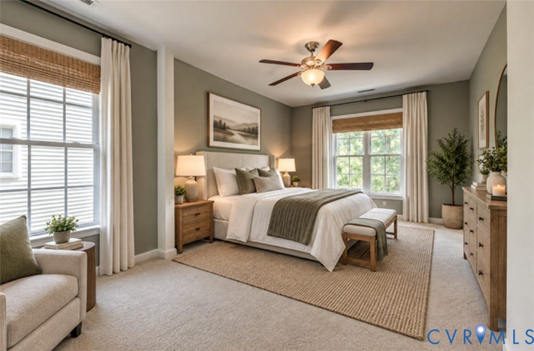 8113 Ainsdale Lane, Chesterfield, VA 23832 Recessed lighting, ceiling fan with light fixture, multiple windows, and carpeted flooring