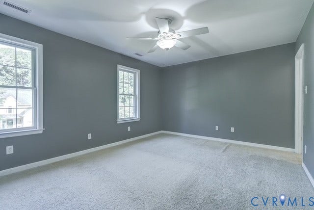 8113 Ainsdale Lane, Chesterfield, VA 23832 Neutral gray wall paint, white trim, and light-colored carpeting