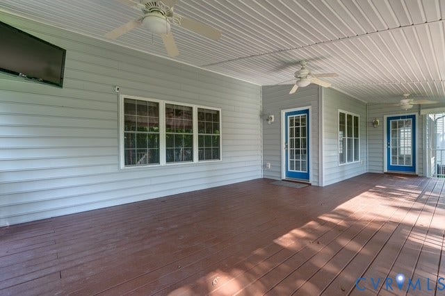 8113 Ainsdale Lane, Chesterfield, VA 23832 Expansive covered deck with ceiling fans, recessed lighting, and multiple access doors