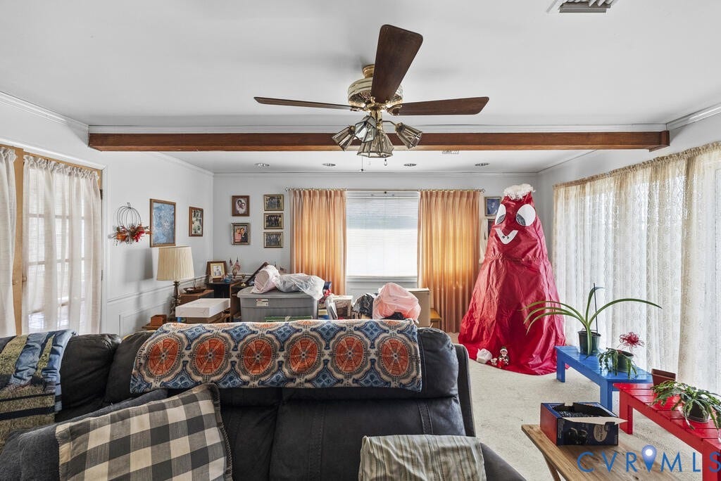 21 Vanderpool Lane, Detached, Cumberland, VA 23040 Recessed lighting, ceiling fan with light fixture, wood-finish beam, French doors, and wall paneling