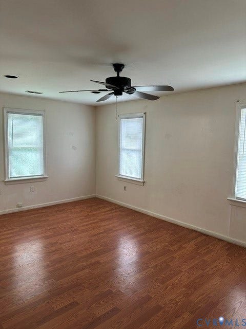 7617 Sunny Bank Drive, Henrico, VA 23228 Recessed lighting, wood-finish flooring, ceiling fan, and multiple windows with blinds
