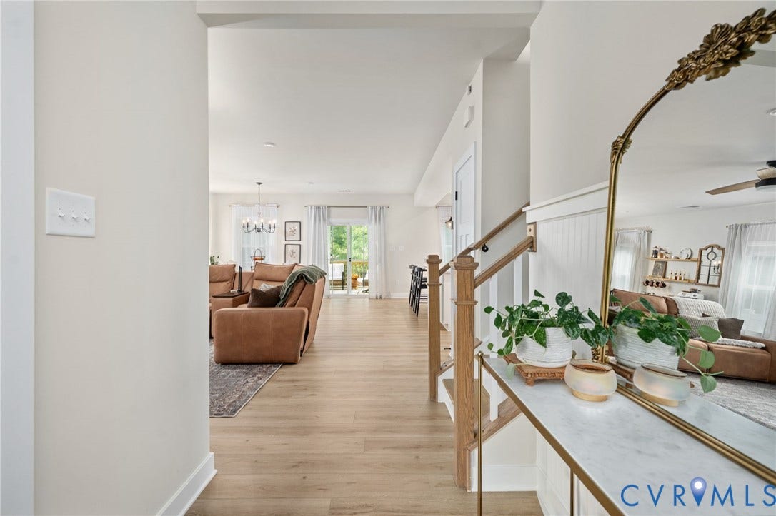 1961 Enon Station Drive, Chester, VA 23836 Wood-finish flooring throughout, white wall paneling, and an open-concept layout