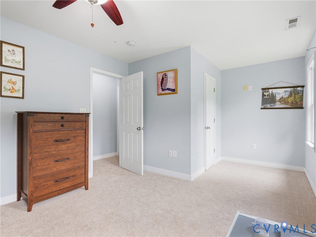 8325 Caroline Vines Way, Estates At Willis Church, Henrico, VA 23231 Carpeted flooring, ceiling fan with light fixture, and white trim