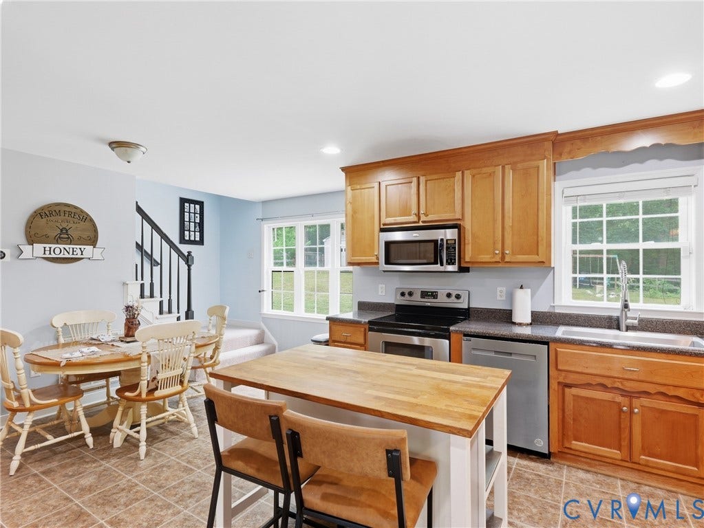 8325 Caroline Vines Way, Estates At Willis Church, Henrico, VA 23231 Kitchen with wood cabinetry, stainless steel appliances, and a butcher block island