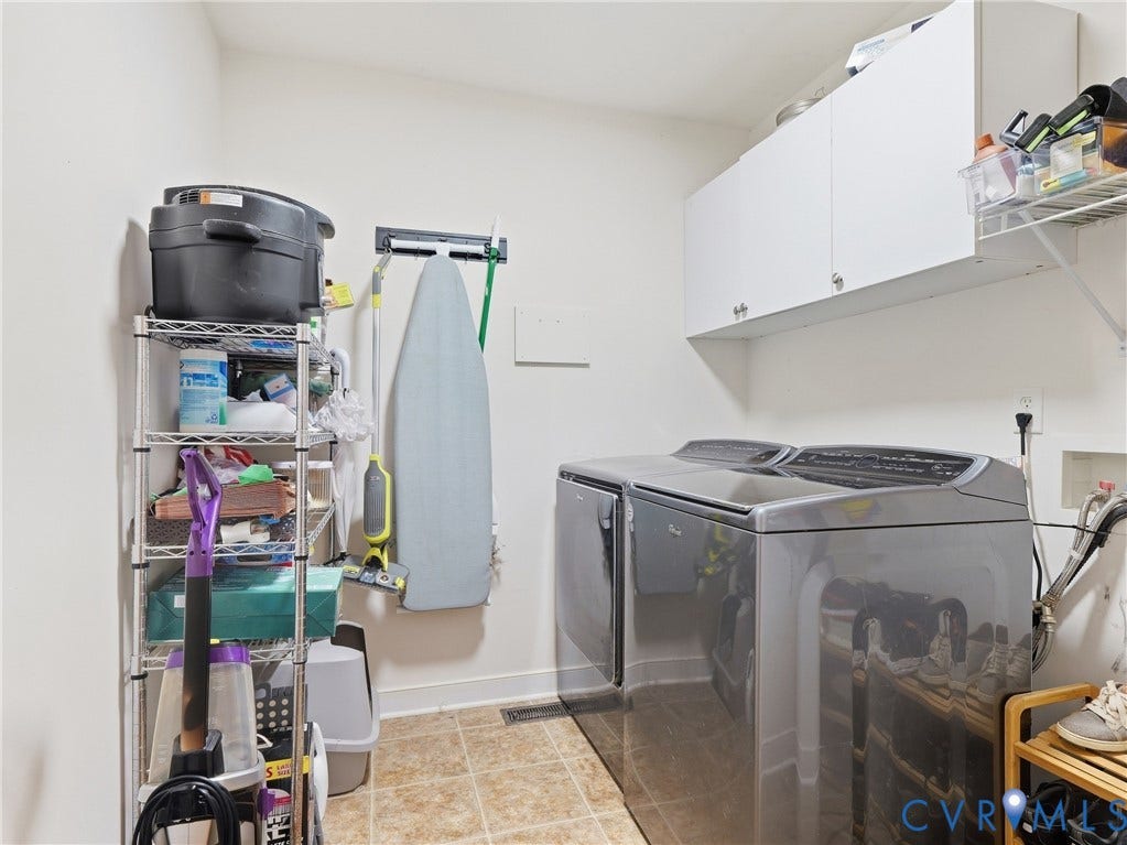 8325 Caroline Vines Way, Estates At Willis Church, Henrico, VA 23231 Utility room with wall-mounted cabinetry, durable tile flooring, and dedicated appliance space