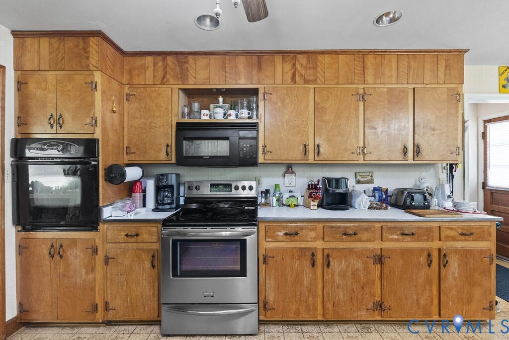 21 Vanderpool Lane, Detached, Cumberland, VA 23040 Kitchen featuring wood cabinetry, built-in double oven, stainless steel range, built-in microwave, and recessed lighting