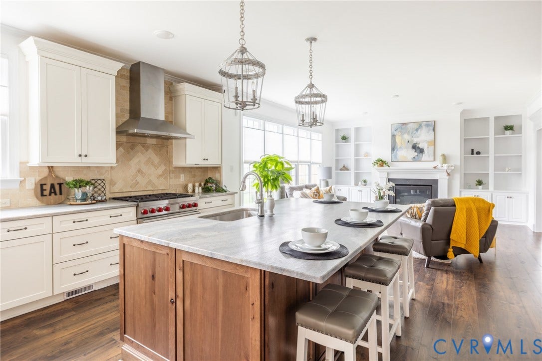 View of the kitchen that opens to the large family room.
