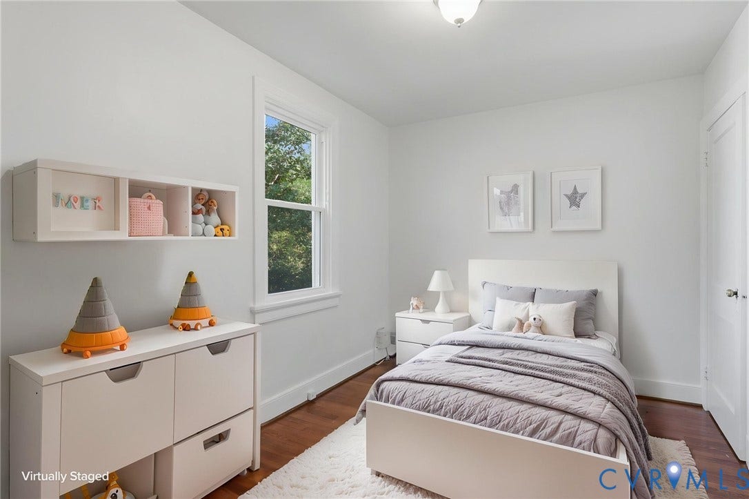5108 Forest Hill Avenue, Westover Hills Area, Richmond, VA 23225 Bedroom #2, smaller and perfect for guest room or nursery. Wood floors, new paint. Access to 1/2 bath and laundry.