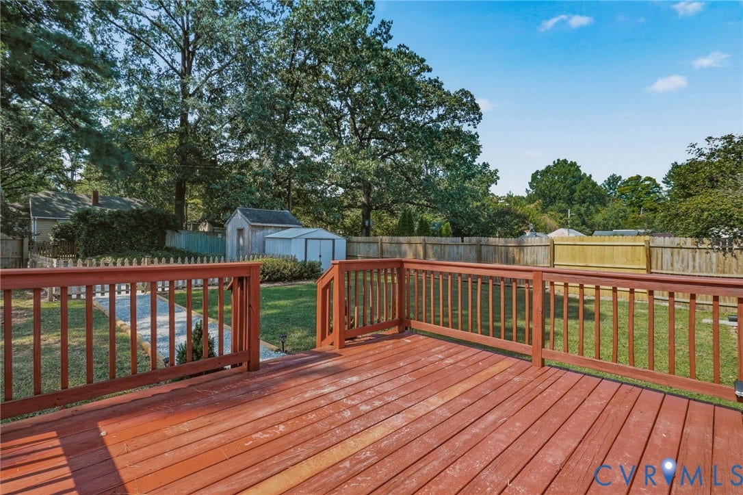 5108 Forest Hill Avenue, Westover Hills Area, Richmond, VA 23225 Newly stained deck overlooking large flat fenced backyard