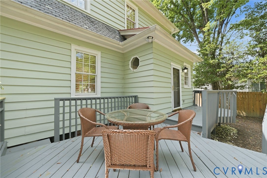 1500 Avondale Avenue, Bellevue, Richmond, VA 23227 Expansive deck with slatted railings and direct exterior access