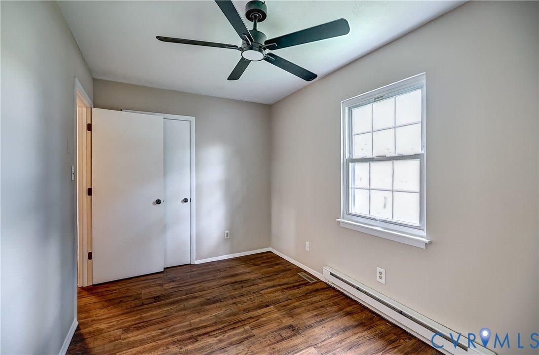 6100 Meadwood Circle, Hopkins Rd Corridor, Richmond, VA 23234 BR 2 has stylish modern ceiling fan and deceptively sized closet.